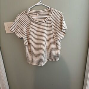 Cato Cream & Black Striped Short Sleeve Knit Top